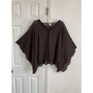 Ariat Top Shirt Women's size L Brown Lace Embroidery‎ Sleeve V Neck Western